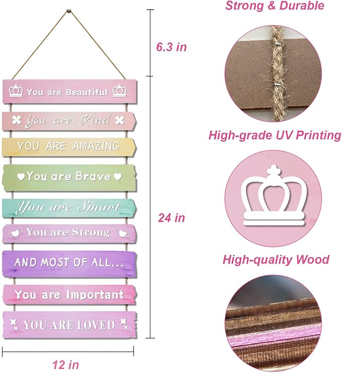 Pink Room Decor for Teen Girls Aesthetic, Cute Bedroom Wall Decor for Baby Girl, Boho Rainbow Wall Art Signs, Trendy Stuff Decorations for Kids Nursery Bed Room Dorm Classroom Bathroom