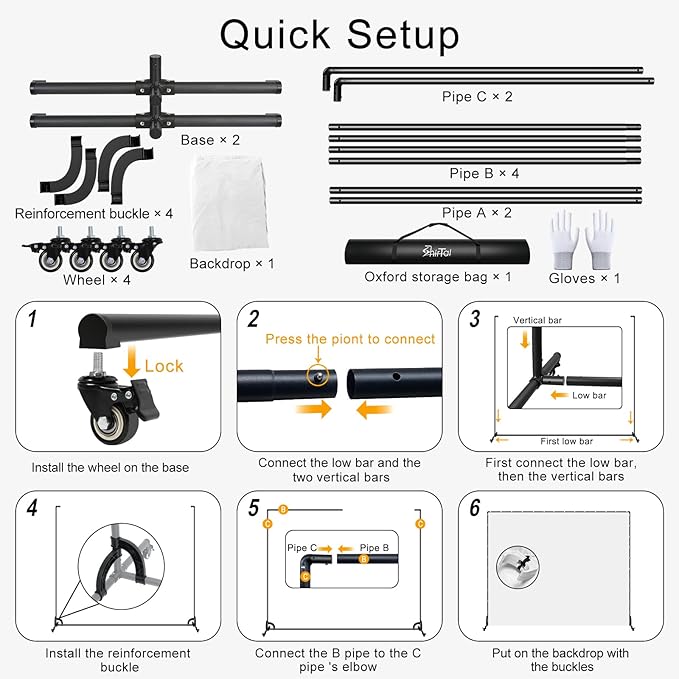 7x6.5ft Movable Backdrop Stand With White Screen and Wheels - Photography Background Stand for Photoshoot, Studio Video Recording, Events, Streaming