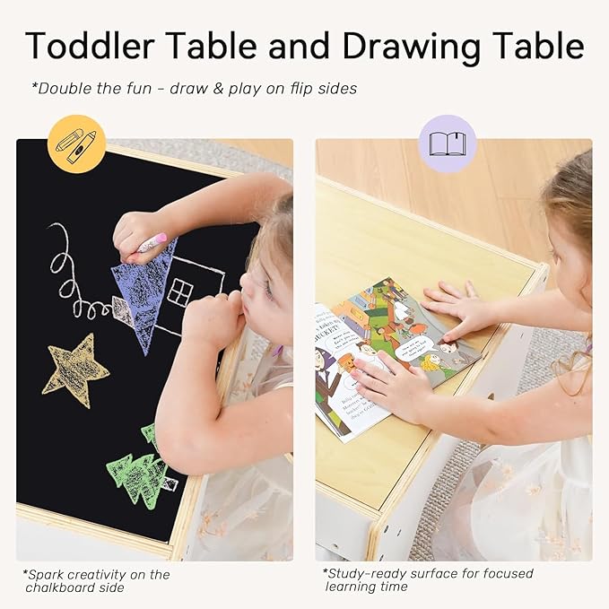 wingyz Kids Table and Chair Set for Study,Building,Art,Dining 4 in 1,Toddler Activity Table with Storage for Big/Small Blocks Construction,Wooden Sensory Play Desk with Chalkboard,Boy Girls Gifts