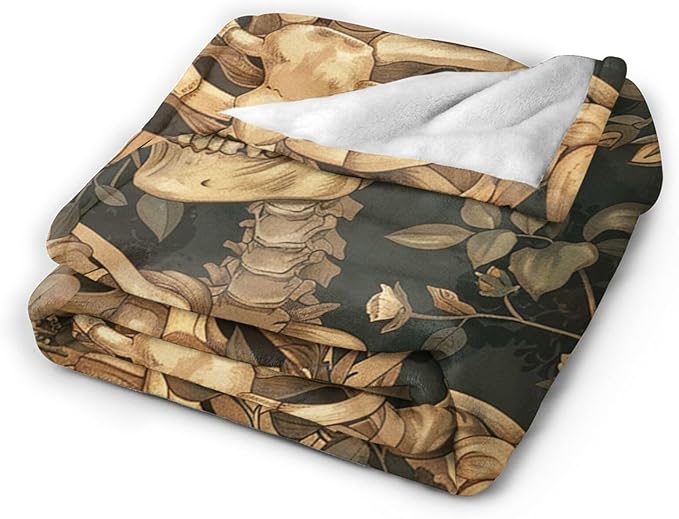 Gothic Skull Blanket Halloween Throw Blanket Spooky Skeleton Bones Flannel Stuff Merch Cozy Decor Fleece Plush Fuzzy Warm Soft Lightweight Bedding Gifts for Women Men Girl Boy Couch 80"X60"