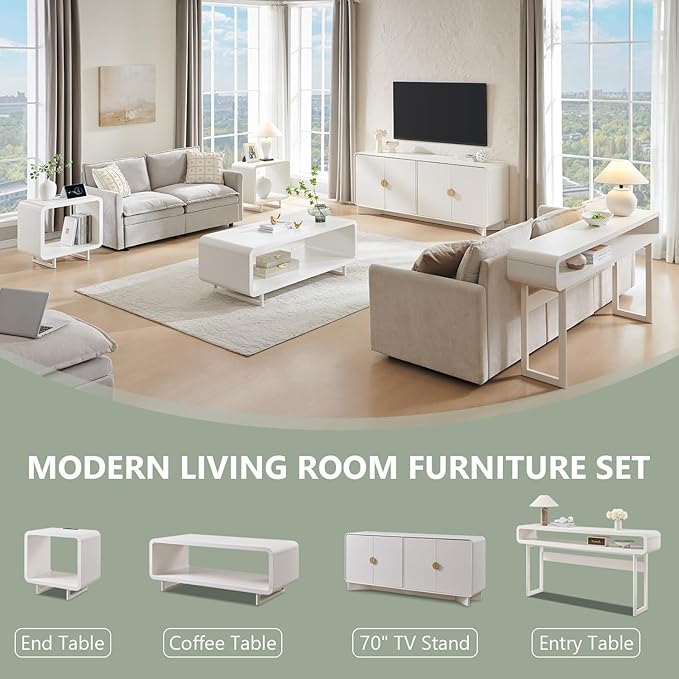 23.6" Modern End Table Set of 2, 2 Tier Side Table with Charging Station, Simple Bedside Table with Open Storage Shelf, Outlet, Wooden Nightstand for Bedroom, Living Room, Study, White