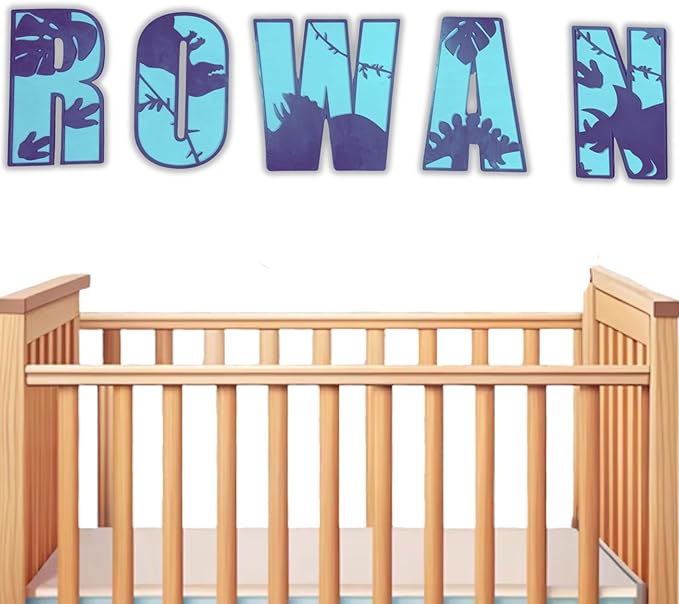 Personalized Wooden Name Sign - Custom Baby Name Signs for Nursery & Kids Room, Baby Announcement Sign, Wall Name Signs Personalized, Round Wooden Letters for Nursery Decor (3D Dinosaur)