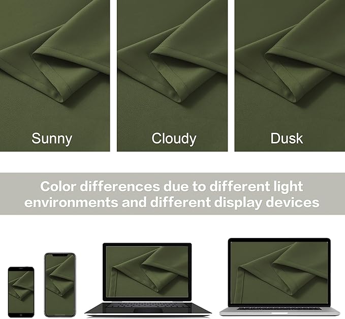 DUALIFE Olive Dark Green Curtains 108 Length 2 Panels, Blackout Curtains Thermal Insulated Window Treatment Room Darkening Drapes for Living Room Back Tab/Rod Pocket, 52 by 108 Inches Long
