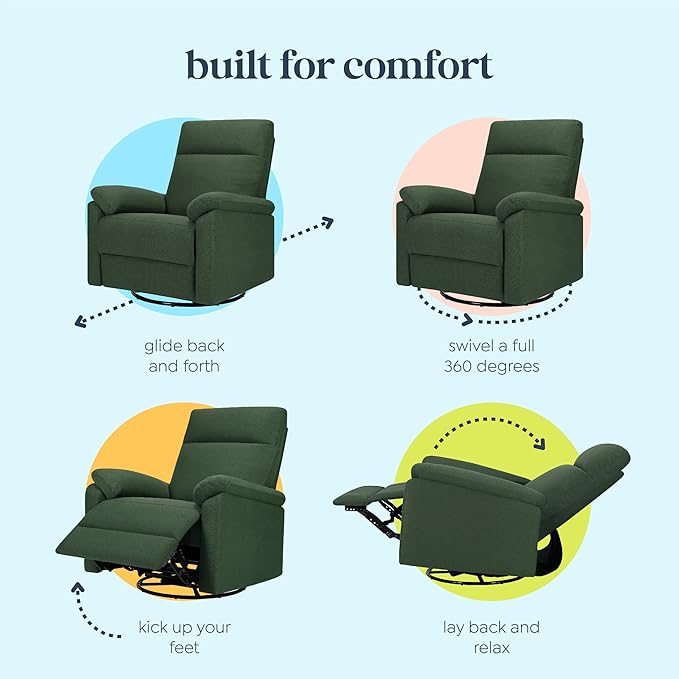 DaVinci Suzy Glider Recliner Nursery Chair - Versatile Glider Rocking Chair for Nursery and Living Room - GREENGUARD Gold, FSC & Certi-PUR US Certified - 360° Swivel Rocker Recliner - Pine Green