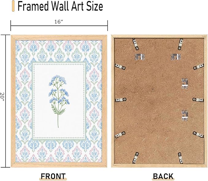 CHMMART 3 Piece Pastel Wildflower Framed Wall Art Nursery Floral Canvas Art Prints Pink Blue Botanical Pictures Wall Decor Boho Flower Painting Artwork for Bedroom Bathroom 16x20in