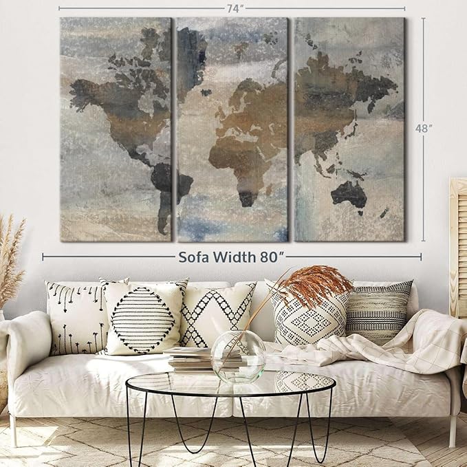 ElephantStock Stone World Wall Art - Horizontal Canvas - 3-Piece Lobby Wall Decor - Painting Map Canvas Print - Beige and Gray Decor for Wall by Avery Tillmon - 74" X 48"