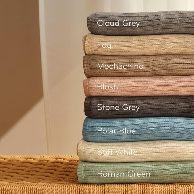Knitted Organic Cotton Baby Blanket- Swaddle Blanket, 30" x 40" Soft Receiving Blanket for Newborn (Ribbed - Fog)