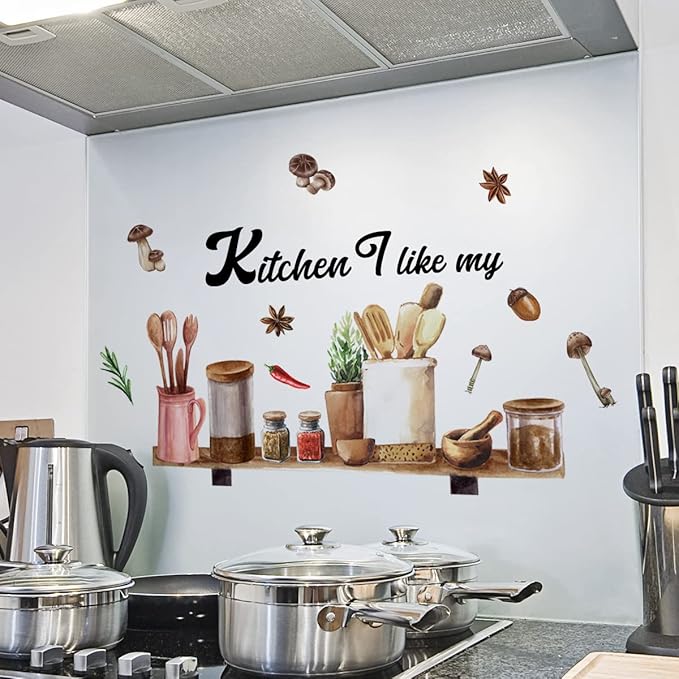 Kitchenware Utensil Shelf Wall Decals I Like My Kitchen Wall Stickers for Kitchen Wall Decor