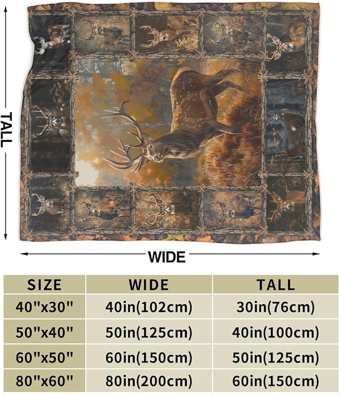 Deer Blanket Elk Throw Blanket Wildlife Animals Flannel Stuff Merch Cozy Decor Fleece Plush Fuzzy Warm Soft Lightweight Bedding Gifts for Hunting Lover Women Men Girl Boy Couch 80"X60"