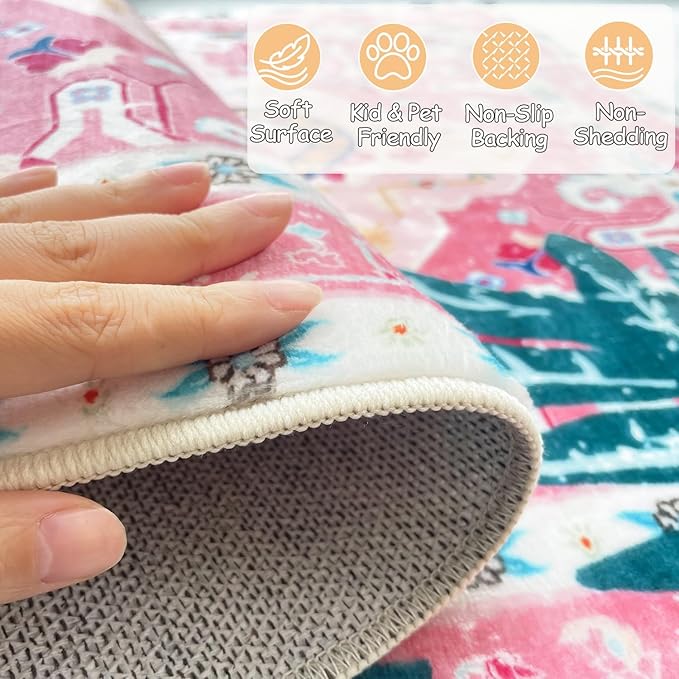 Washable Non-Slip 5x8 Pink Tiger Rug for Girls Room Bedroom Dining Room Boho Vintage Tropical Animal Print Jungle Rug Soft Cozy Cute Whimsical Woodland Carpet for Playroom Living Room