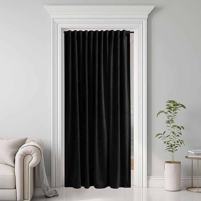StangH Black Velvet Curtain for Sliding Door Covering Back Tab Blackout Thermal Insulated Doorway Curtain Luxury Home Decoration for Living Dining Room Bedroom Closet, W62 x L80, 1 Panel