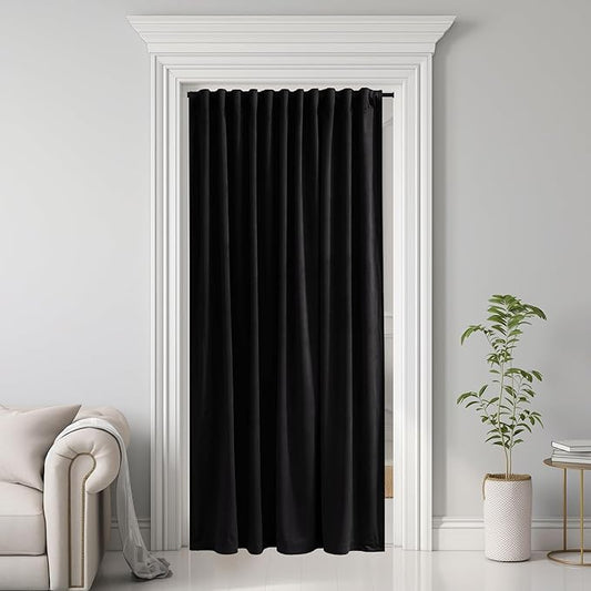 StangH Black Velvet Curtain for Sliding Door Covering Back Tab Blackout Thermal Insulated Doorway Curtain Luxury Home Decoration for Living Dining Room Bedroom Closet, W62 x L80, 1 Panel