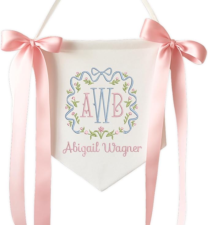 EMBROIDERED Name Baby Banner, Baby Flag with Monogram Name, Personalized Baby Name Sign, Customizable Baby Name, Baby Announcement Sign for Hospital (03)