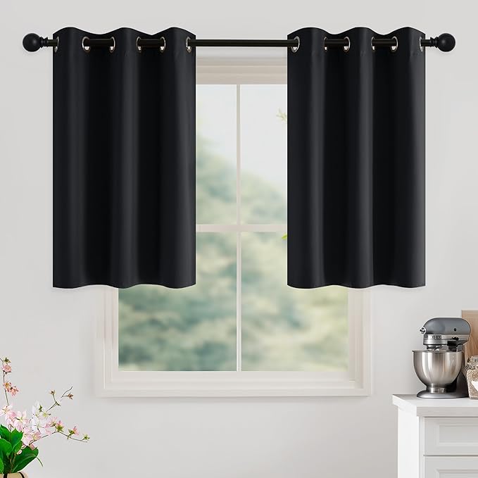 NICETOWN 100% Black Out Curtains 36 Inches Long 2 Panels for Living Room, Bedroom, Office Thermal Insulated Blackout Drapes Solid Grommet Noise Reducing Window Curtains, W40