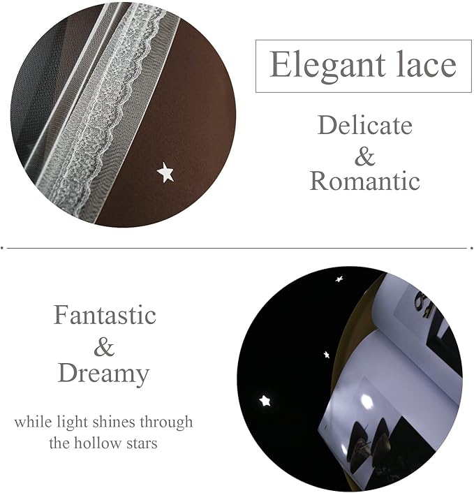 Kinryb Kids Blackout Curtains for Bedroom/Living Room/Classroom, Sheer Overlay Small 2 Panel Set, Double Layer Curtains with Star Cutout for Kids Room(W 52 x L 36 Inches,Chocolate 2 Pcs)
