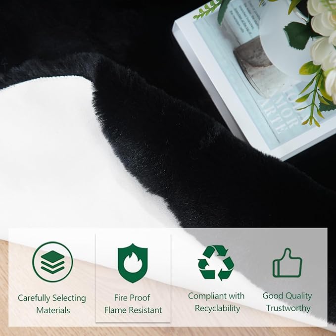 Latepis Black Carpet Area Rugs Runners 2x6 Faux Rabbit Fur Fluffy Shag Rug Washable Furry Rug for Living Room Bedroom Nursery Floor Rugs Room Carpet Sheepskin