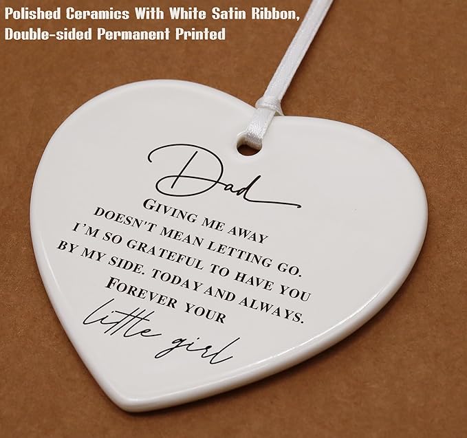 Heart Shaped Christmas Ornament-Father of The Bride Gift from Daughter Bride Wedding Present for Dad Bridal Shower Keepsake Forever Your Little Girl with Gift Box