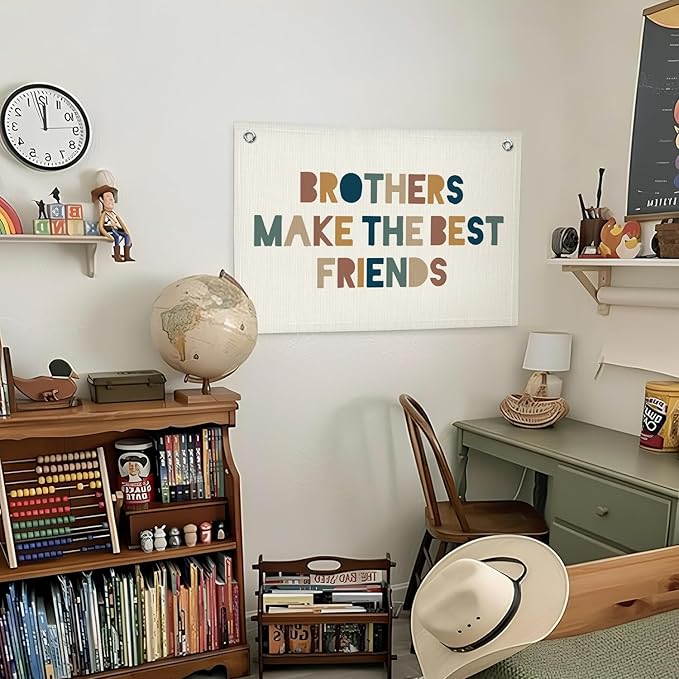 Lacama Brothers Make The Best Friends Linen Hanging Banner Flag Neutral Wall Sign Decor Gift for Nursery Bedroom Playroom Game Room Baby Kids Girl Boy Girl Teen Birthday Christmas Gift,30x20 in
