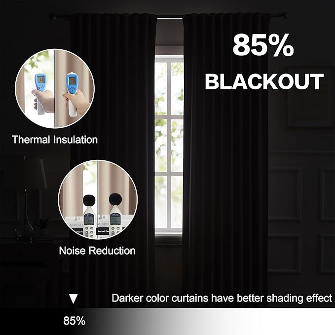 DUALIFE 132 Inch Extra Long Curtains Rod Pocket/Back Tab,Triple Weave Microfiber Room Darkening Blackout Privacy Draperies W52 x L132 inch 2 Panels, Khaki