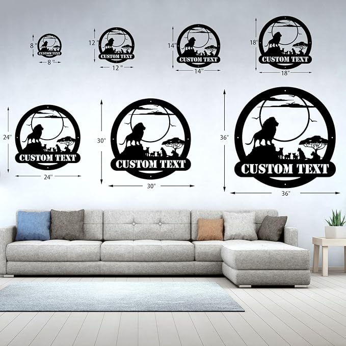 Custom Signs Outdoor Metal, Last/Family Name Signs for Home, Lions Decor for Home, Black Wall Art Indoor or Outdoor, Personalized Birthday/Housewarming Gift for Dad, Father’s Day Gift