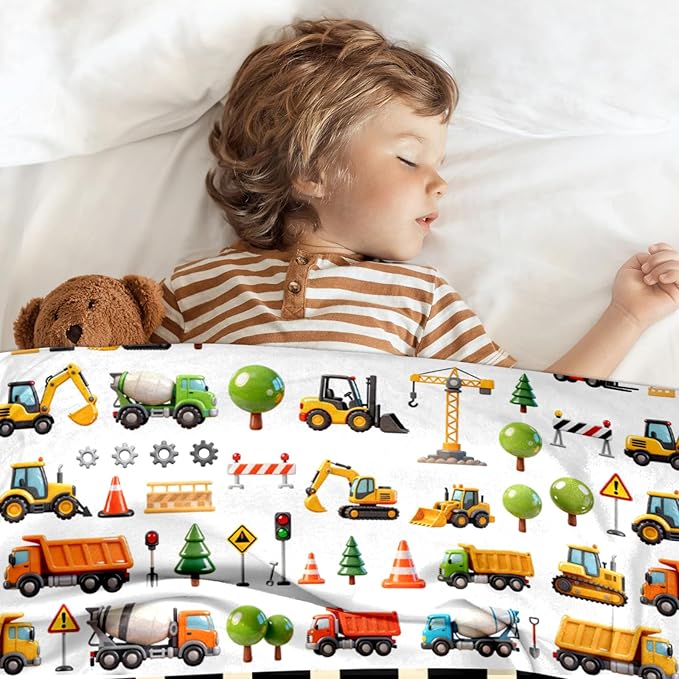 Ship Next Day, Personalized Truck Blanket - Printed in USA, Custom Name Blankets for Kids with Engineering Vehicle, Home Bedding Bed Decor, Fun Birthday Gift for Boys&Girls Women Man