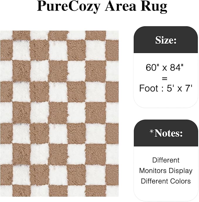 Checkered Rug 5x7 for Living Room, Beige and White Modern Shag Rug Super Soft Washable Indoor Fuzzy Carpet Non-Slip Fluffy Rugs for Bedroom Home Aesthetic Decor