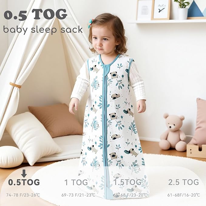 Baby Sleep Sack 18-24 Months 0.5 TOG, 100% Cotton Baby Wearable Blanket with 2-Way Zipper, Infant Toddler Sleeping Sack for Newborn Boys and Girls, Blue & Puppy