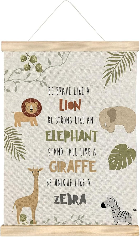 Qvapt Jungle Animals Nursery Wall Decor,Wild Animal Nursery Classroom Wall Decor,Tropical Jungle Safari Animals, Motivational Posters with Hanger 12x16
