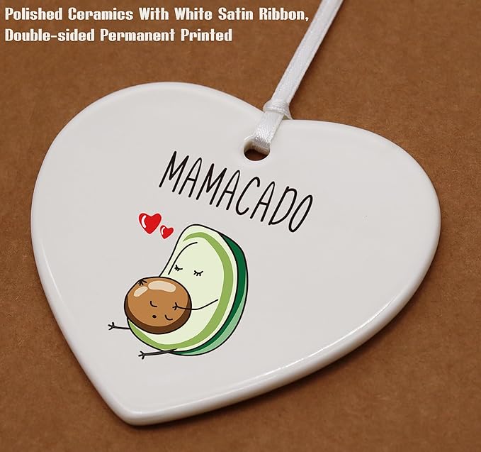 Heart Shaped Ornament-Avocado Mom Gift for Women-Funny Mamacado Pregnancy Announcement Present-New Mom Baby Shower Newborn Christmas Keepsake Home Nursery Decor