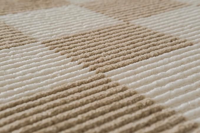 Revival Rugs Gambit 7'10"x10' Checkered Rug Washable Area Rug for Living Room Bedroom - 100% Recycled Oeko-TEX Certified, Medium Pile, Camel, Beige