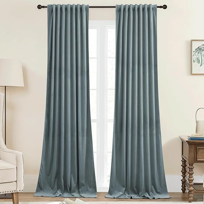 StangH Super Soft Velvet Curtains 96 inches Long Elegant Stone Blue Room Darkening Noise Reducing Doorway Dividers Back Tab Privacy Drapes for Boys Bedroom/Laundry, W42 x L96, 2 Panels