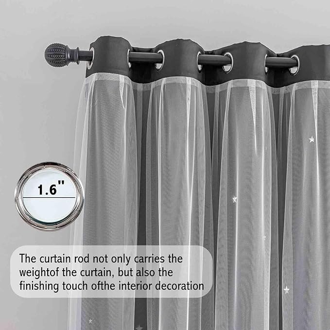 Anytime Romantic Kids Curtain,Hollow-Out Stars Window Curtain Double Layer Blackout Curtains for Girls Bedroom Kids Room 2Panel,(W52 x L84,Black)