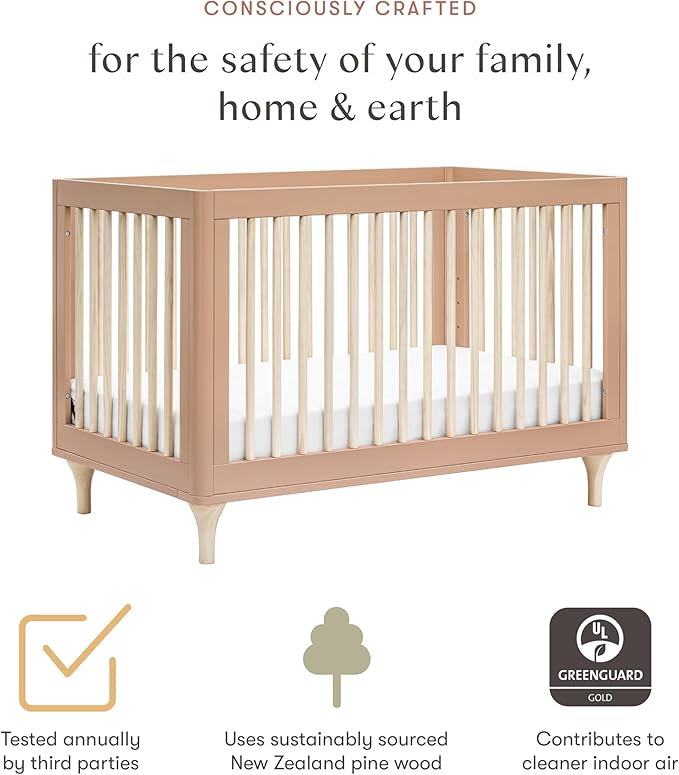 Babyletto Lolly 3-in-1 Baby Crib Convertible to Toddler Bed & Daybed, GREENGUARD Gold Certified, 4 Adjustable Heights - Includes Toddler Conversion Kit, Made of 100% Solid Wood - Canyon/Washed Natural