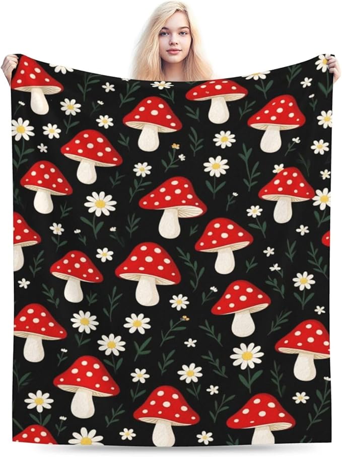 Mushroom Throw Blanket Mushroom Botanical Fleece Soft Cozy Fuzzy Plush Warm Stuff Bedding Toddler Nursery Baby Blanket for Boys Girls Kids Adult Men Women 40"X50"