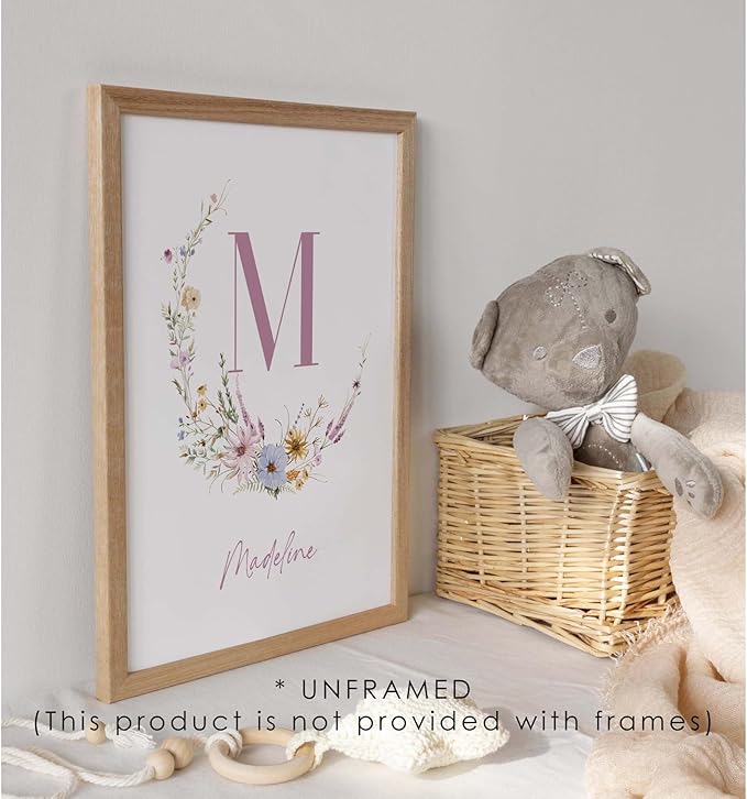 Personalized Name Flower Nursery Wall Art Prints, Crib & Nursery décor, Newborn Baby Girl Gift Present, Floral Baby Girl Room Pictures, Poster For Baby And Kids (1 Print, Flower 6)