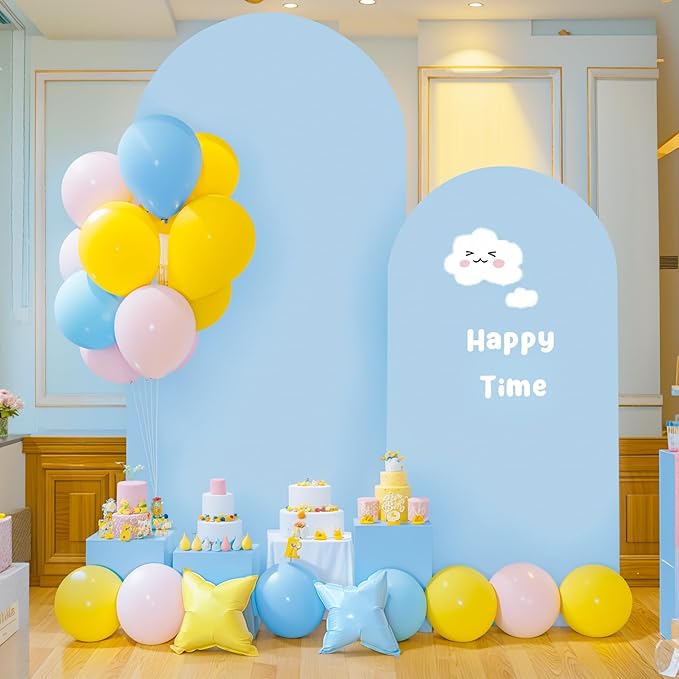 Baby Blue Arch Cover, 6.6FT Polyester Fitted Wedding Arch Stand Covers Round Top Chiara Backdrop Cover for Birthday Party Ceremony Banquet Decoration