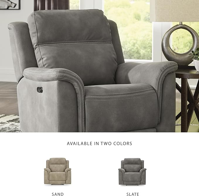 Signature Design by Ashley Contemporary Next-Gen DuraPella Power Recliner with Adjustable Headrest, One-Touch Control, Water Repellent Faux Leather, Gray
