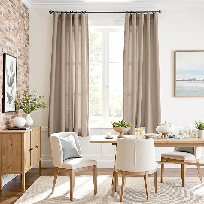 jinchan Taupe Linen Blend Curtains 72 inch Length 2 Panels for Bedroom Living Room, Light Filtering 50 inch Wide Farmhouse Drapes with Rod Pocket Back Tab(50W x 72L, Taupe)