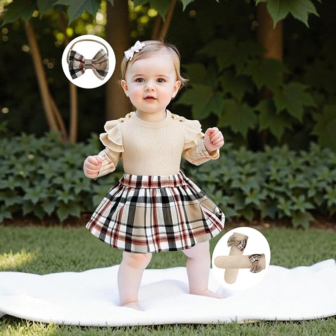 Giraropa Baby Girl Fall Winter Clothes Long Sleeve Romper Dress + Socks + Headband Newborn Infant Cute Casual Outfits