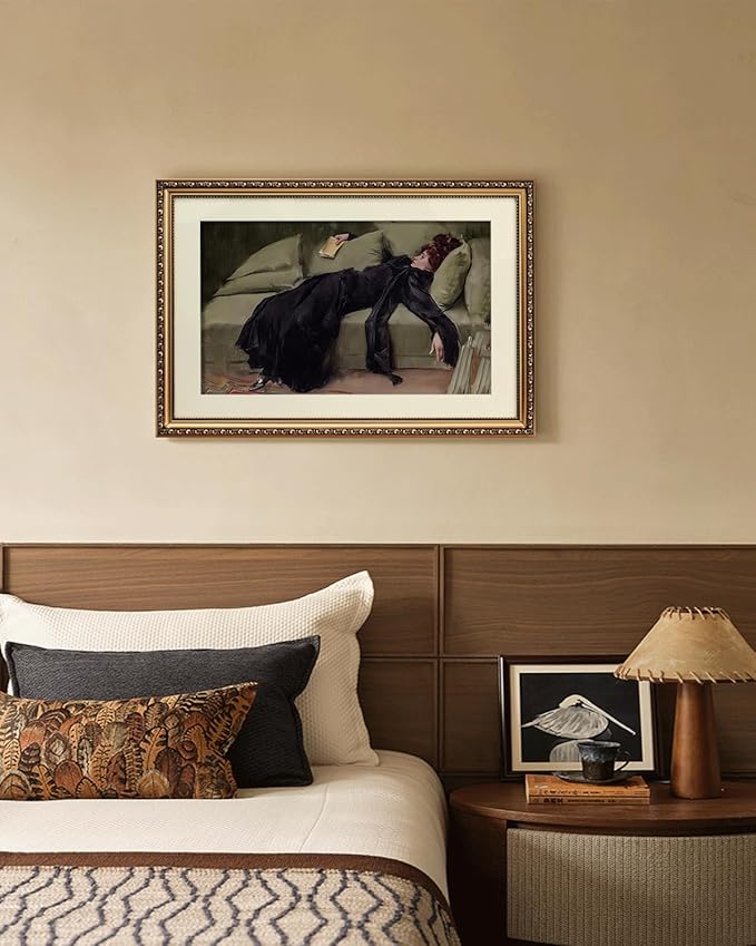 ARPEOTCY Vintage Gold Framed Large Wall Art, Classical Trendy Woman Gallery Paintings, Canvas Prints Artwork with Antique Frame, Victorian Wall Picture Decor for Bedroom Living Room 16x24 inch