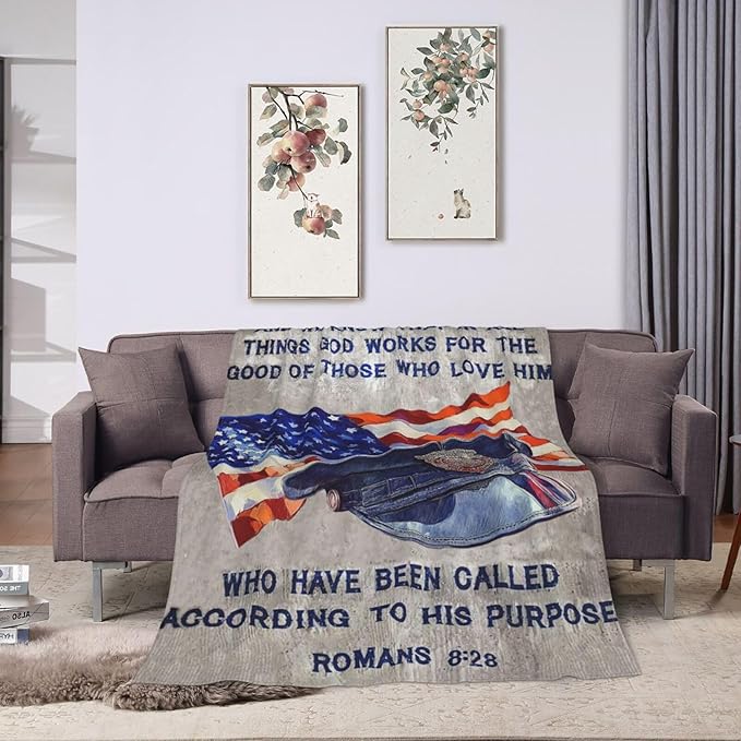 Policeman Blanket Police Officer Throw Blanket Super Soft Flannel Lightweight Fluffy Plush Fuzzy Fleece Police Academy Graduation Blanket Gifts for Man Woman Prayer for Bed Sofa Bedding 50"X60"