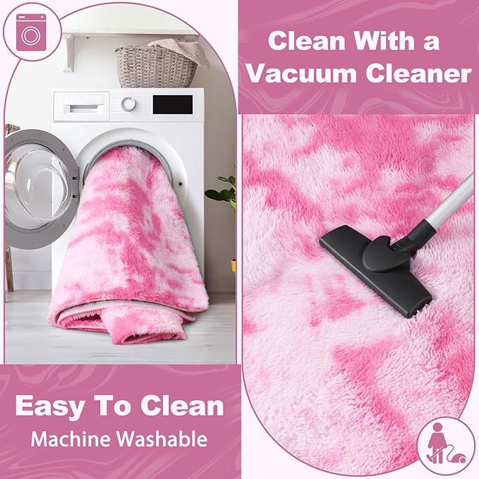EVOIONOS Area Rug for Living Room Bedroom, Washable 6x9 Fluffy Shag Large Rug, Soft Plush Non Slip Carpet for Indoor Floor Bedside Nursery Kids Girls Room Dorm, Home Decor Aesthetic, Tie-Dyed Pink