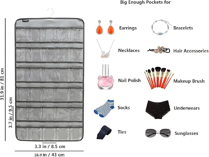 Hanging Baby Shoes Organizer Baby Headband Holder Closet Organizer for Baby Bow Socks Underwear with 30 Clear Pockets (GREY)