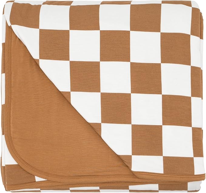 Little Sleepies Cloud Blanket, Soft Viscose from Bamboo Toddler & Baby Blanket for Boys & Girls, Lightweight, Perfect for Hot Sleepers, 65" x 85", Oversized (Caramel Checks)