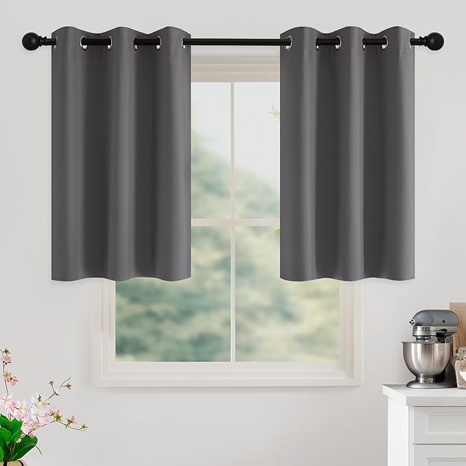 NICETOWN Grey Light Blocking Curtains 36 Inches Long 2 Panels for Living Room, Bedroom, Office Thermal Insulated Blackout Drapes Solid Grommet Noise Reducing Window Curtains, W40
