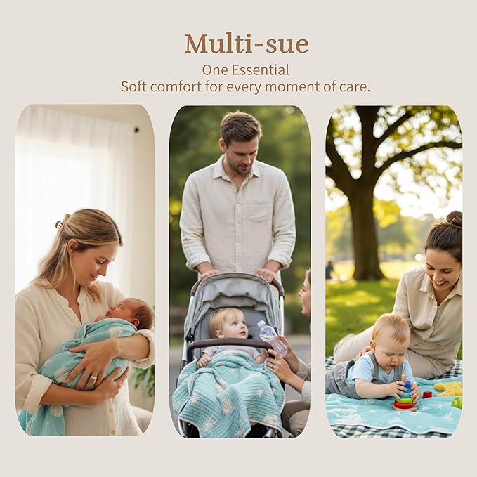 Ultra-Soft Muslin Baby Blanket (43x43 Inches,Green Ocean, 1-Pack)