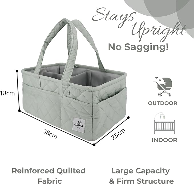 Adonia & Co Diaper Caddy Organizer – Nursery Storage Basket for Newborn Essentials & Baby Must Haves – Portable, Machine Washable Baby Diaper Bag Organizer (Green)