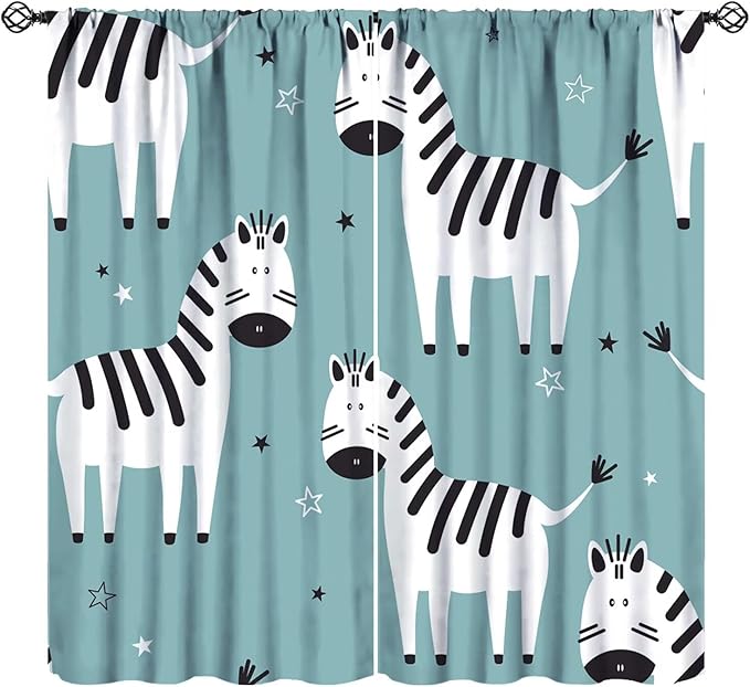 Zebra Blackout Curtains Black White Cute Cartoon Forest Animal Zebra Kids Bedroom Nursery Bathroom Decor Rod Pocket 2 Panels 52x84in