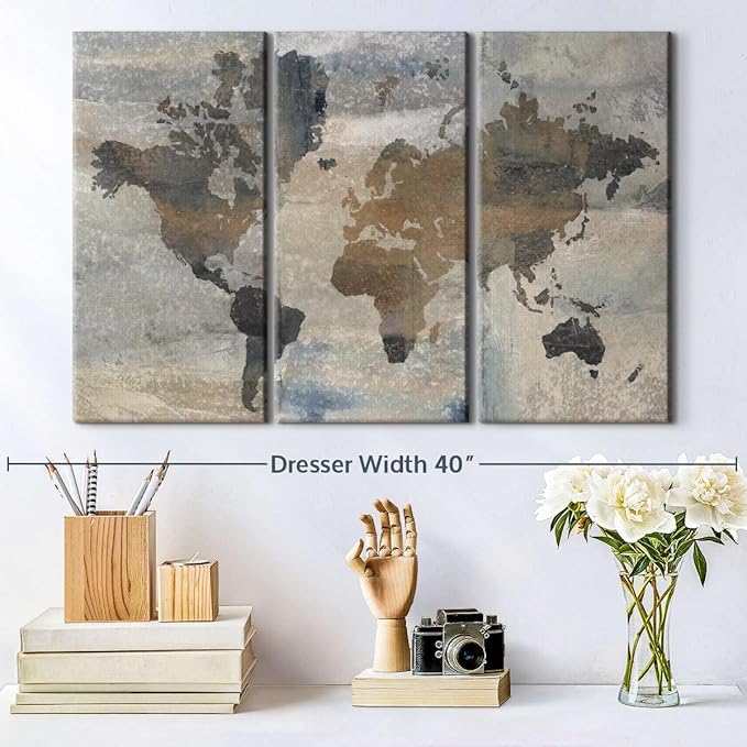 ElephantStock Stone World Wall Art - Horizontal Canvas - 3-Piece Lobby Wall Decor - Painting Map Canvas Print - Beige and Gray Decor for Wall by Avery Tillmon - 33" X 20"