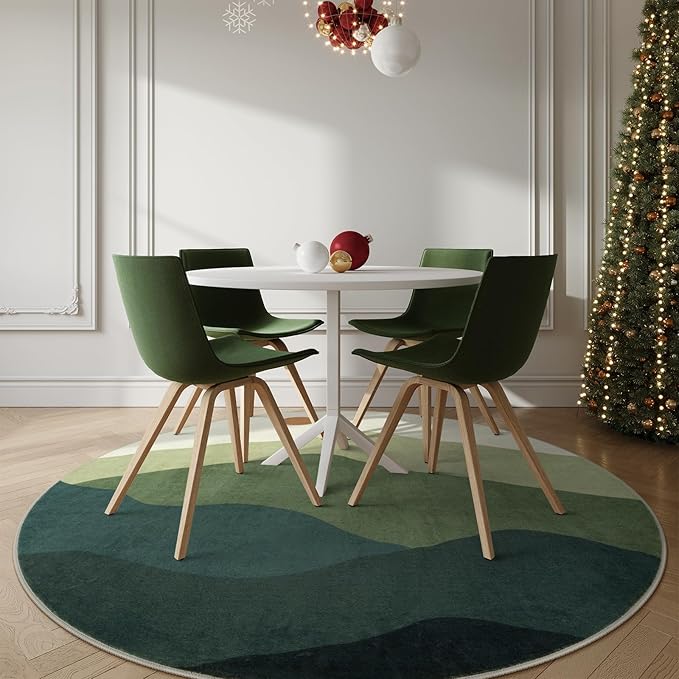 6ft Round Rugs for Living Room,Soft Washable Non-Slip Large Circle Rug,Chic Mountain Low-Pile Circular Bedroom Rug Indoor Round Carpets for Kidsroom/Nursery/Office(Green)